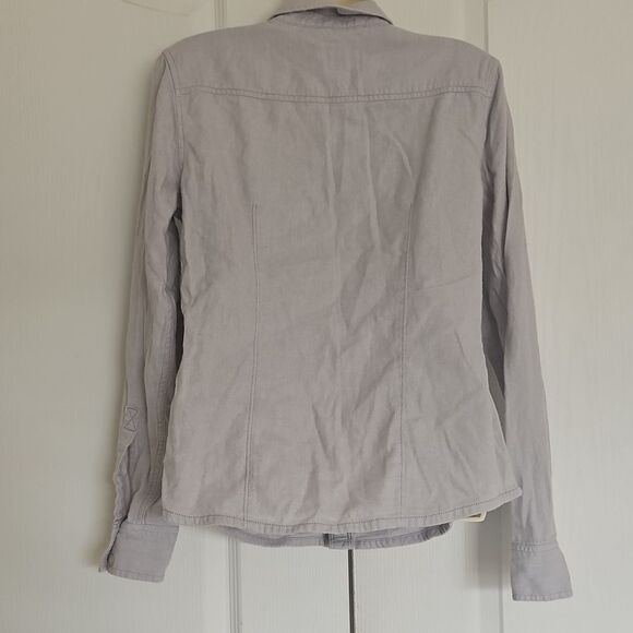 TNA Women's Classis Fit Button-Down Long Sleeves Cotton Shirt Small Gray - Picture 5 of 16